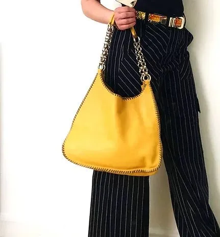2000s PRADA YELLOW Mandras LEATHER HOBO Shoulder bag