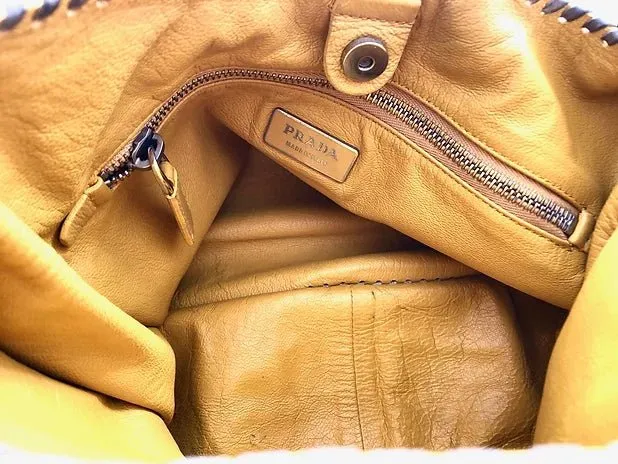 2000s PRADA YELLOW Mandras LEATHER HOBO Shoulder bag
