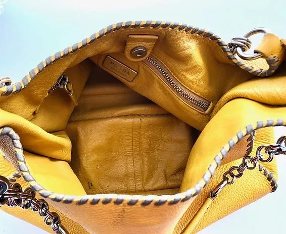 2000s PRADA YELLOW Mandras LEATHER HOBO Shoulder bag