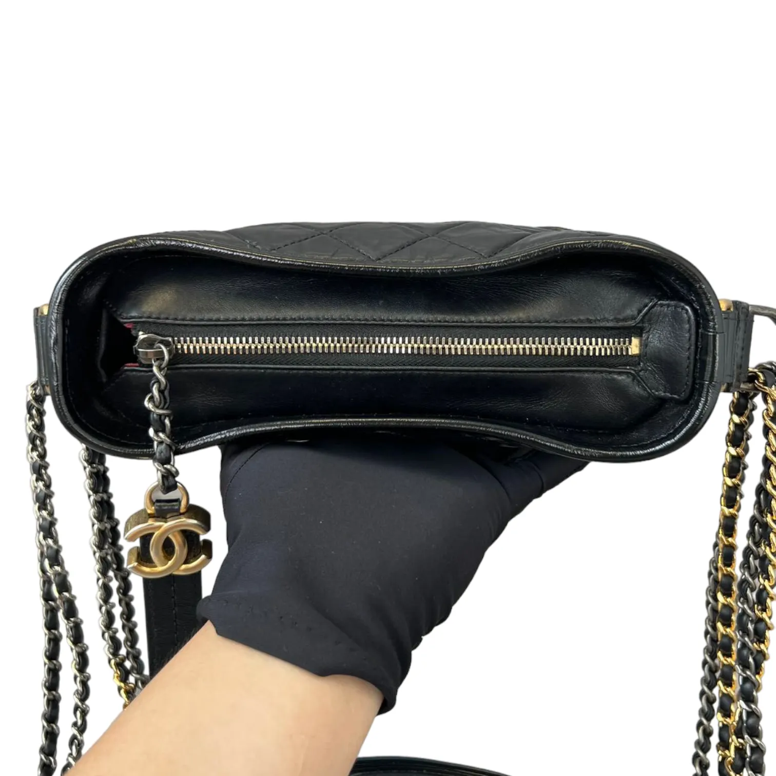 Aged Calfskin Quilted Small Gabrielle Hobo Black GHW
