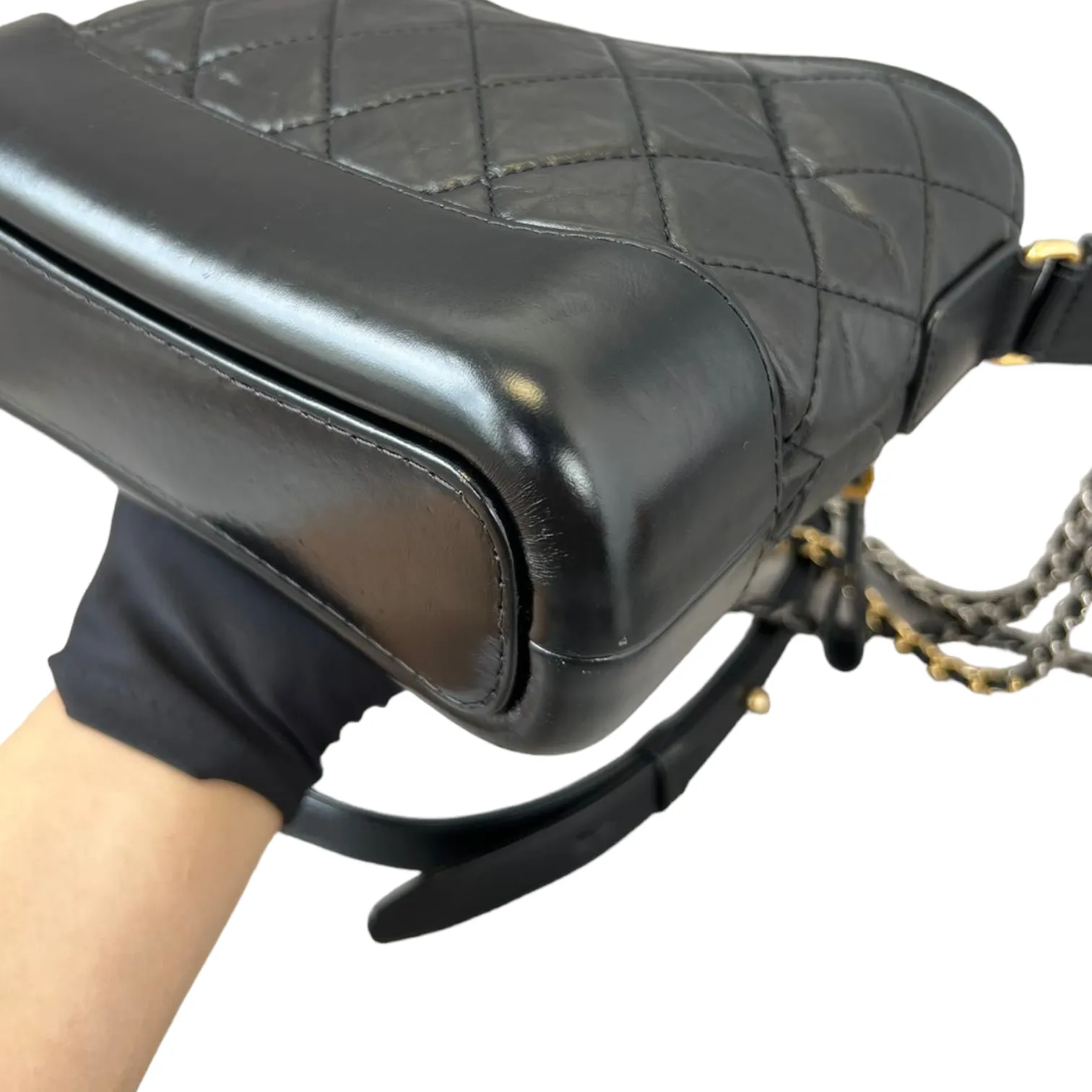 Aged Calfskin Quilted Small Gabrielle Hobo Black GHW