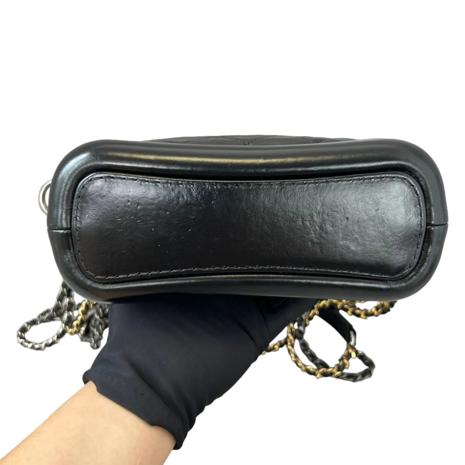 Aged Calfskin Quilted Small Gabrielle Hobo Black GHW
