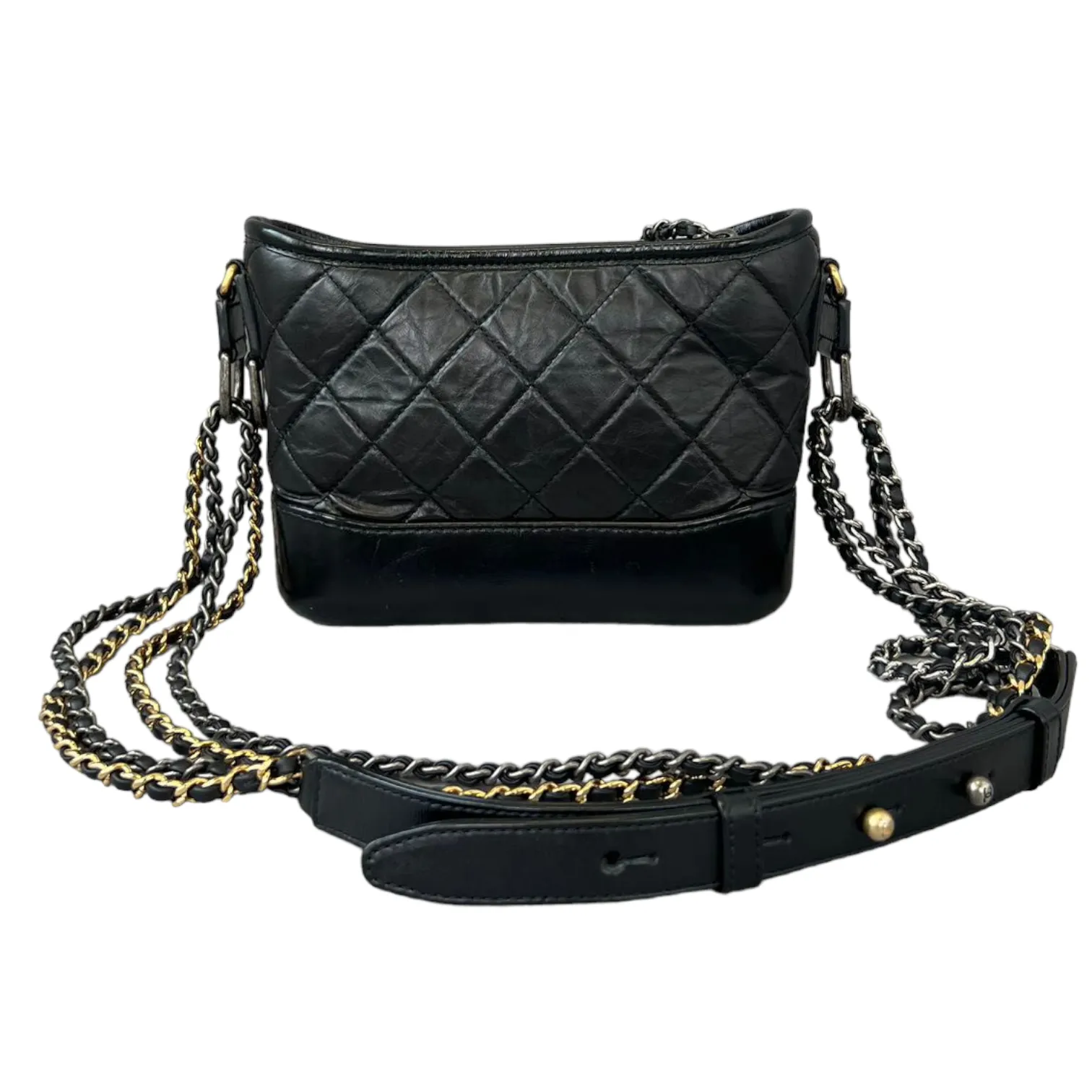 Aged Calfskin Quilted Small Gabrielle Hobo Black GHW