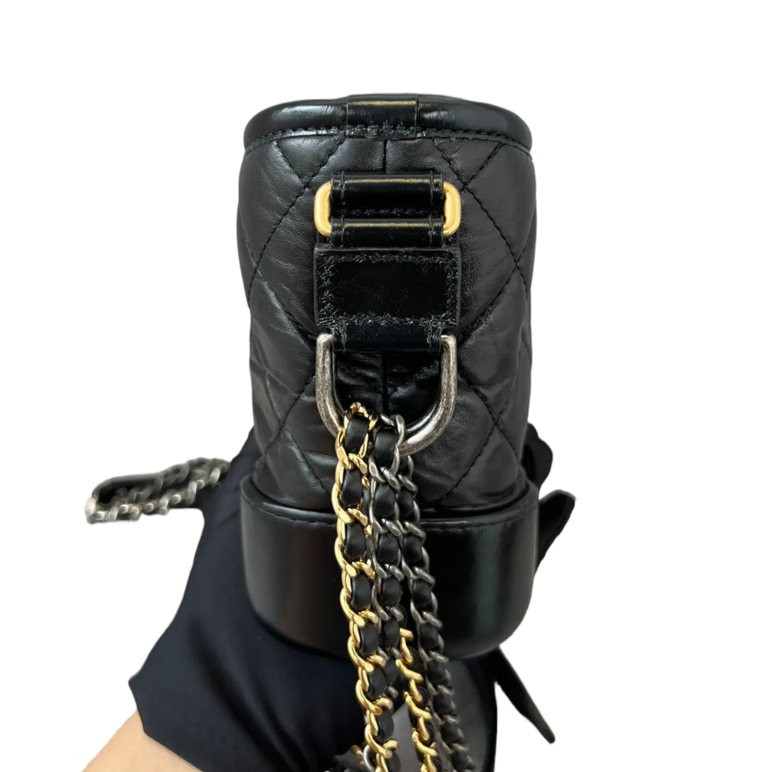 Aged Calfskin Quilted Small Gabrielle Hobo Black GHW