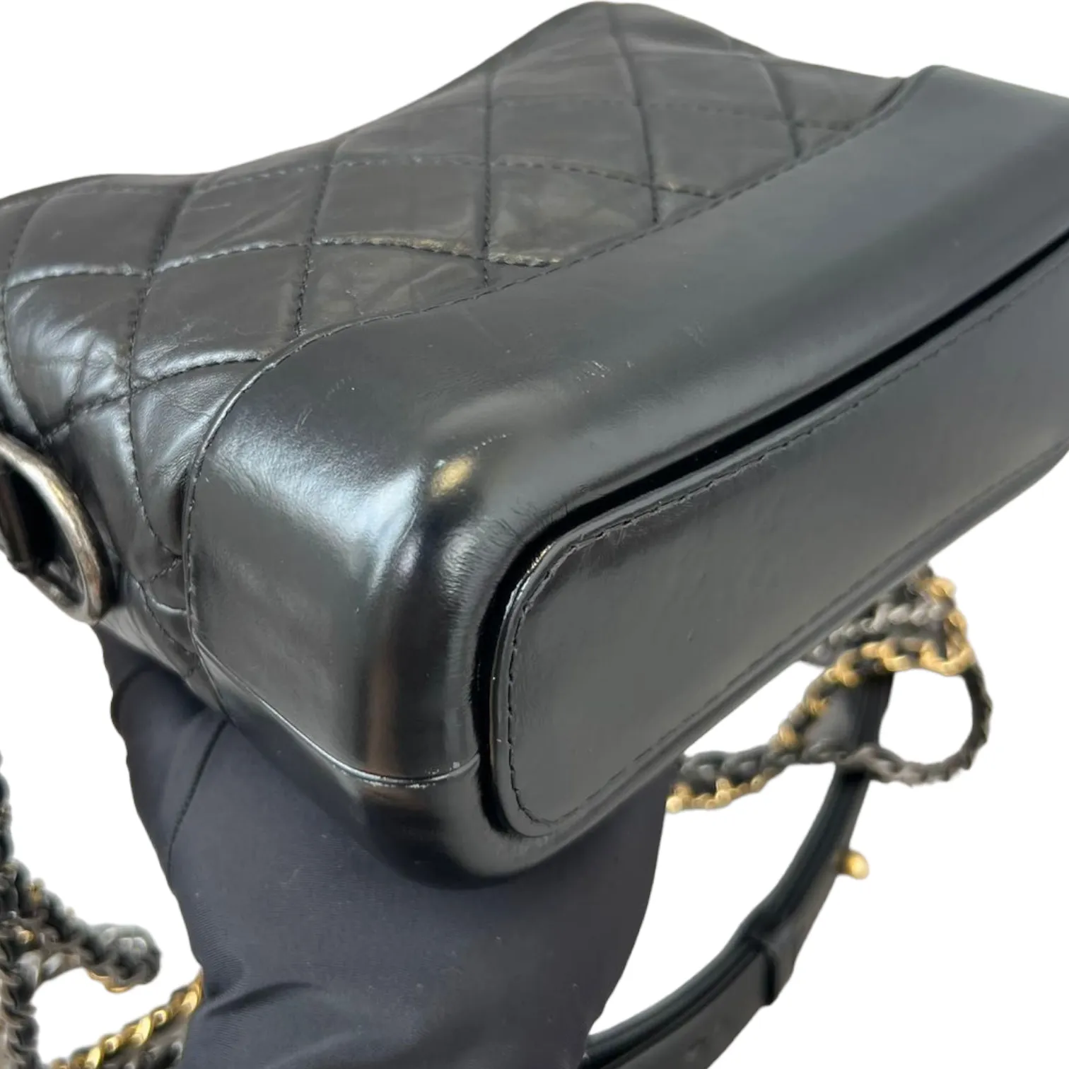 Aged Calfskin Quilted Small Gabrielle Hobo Black GHW