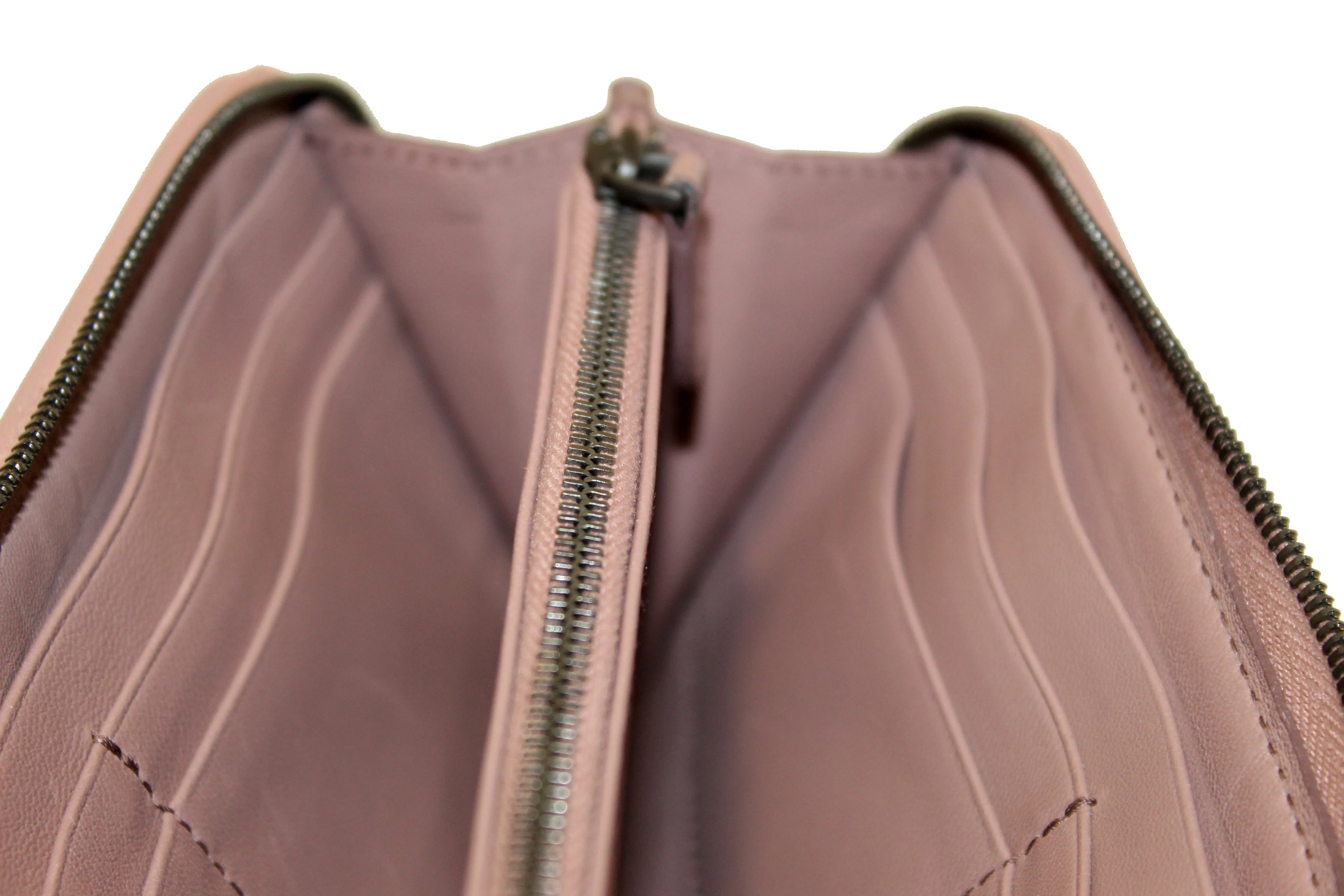 Authentic Bottega Veneta Dusty Rose Nappa Intrecciato Leather Zip Around Wallet