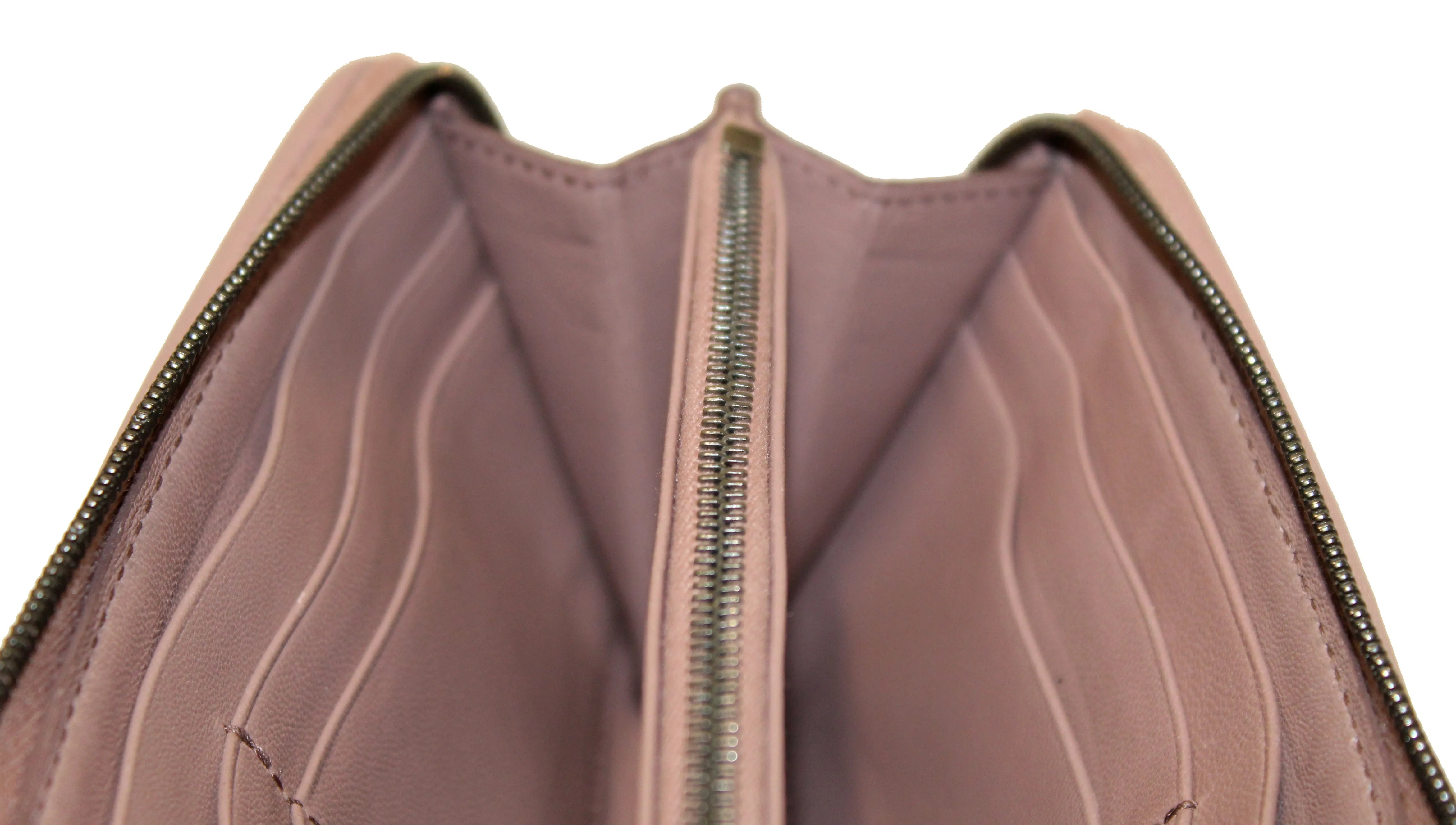 Authentic Bottega Veneta Dusty Rose Nappa Intrecciato Leather Zip Around Wallet