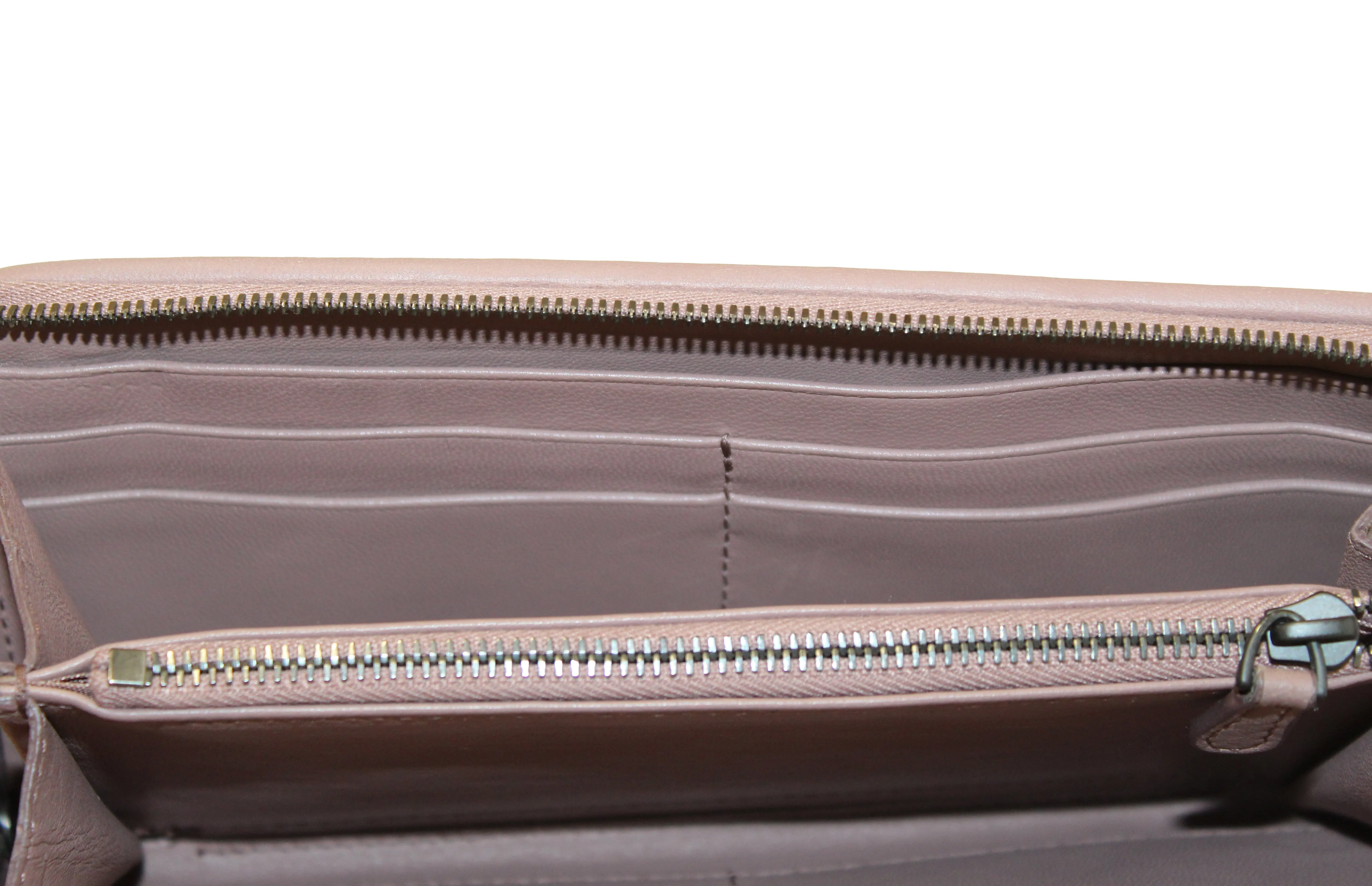 Authentic Bottega Veneta Dusty Rose Nappa Intrecciato Leather Zip Around Wallet