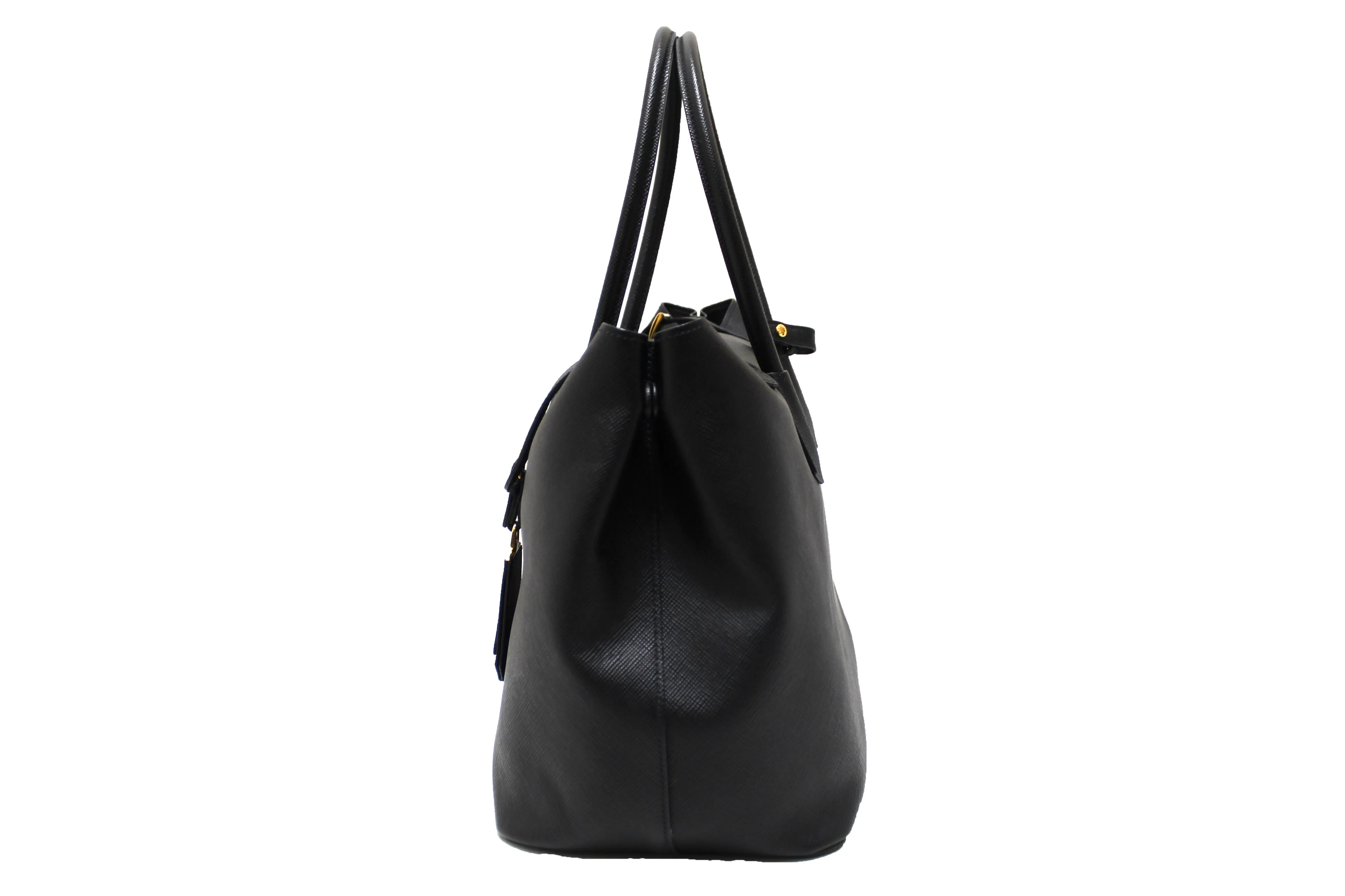 Authentic Prada Black Saffiano Leather Buckle Tote Bag