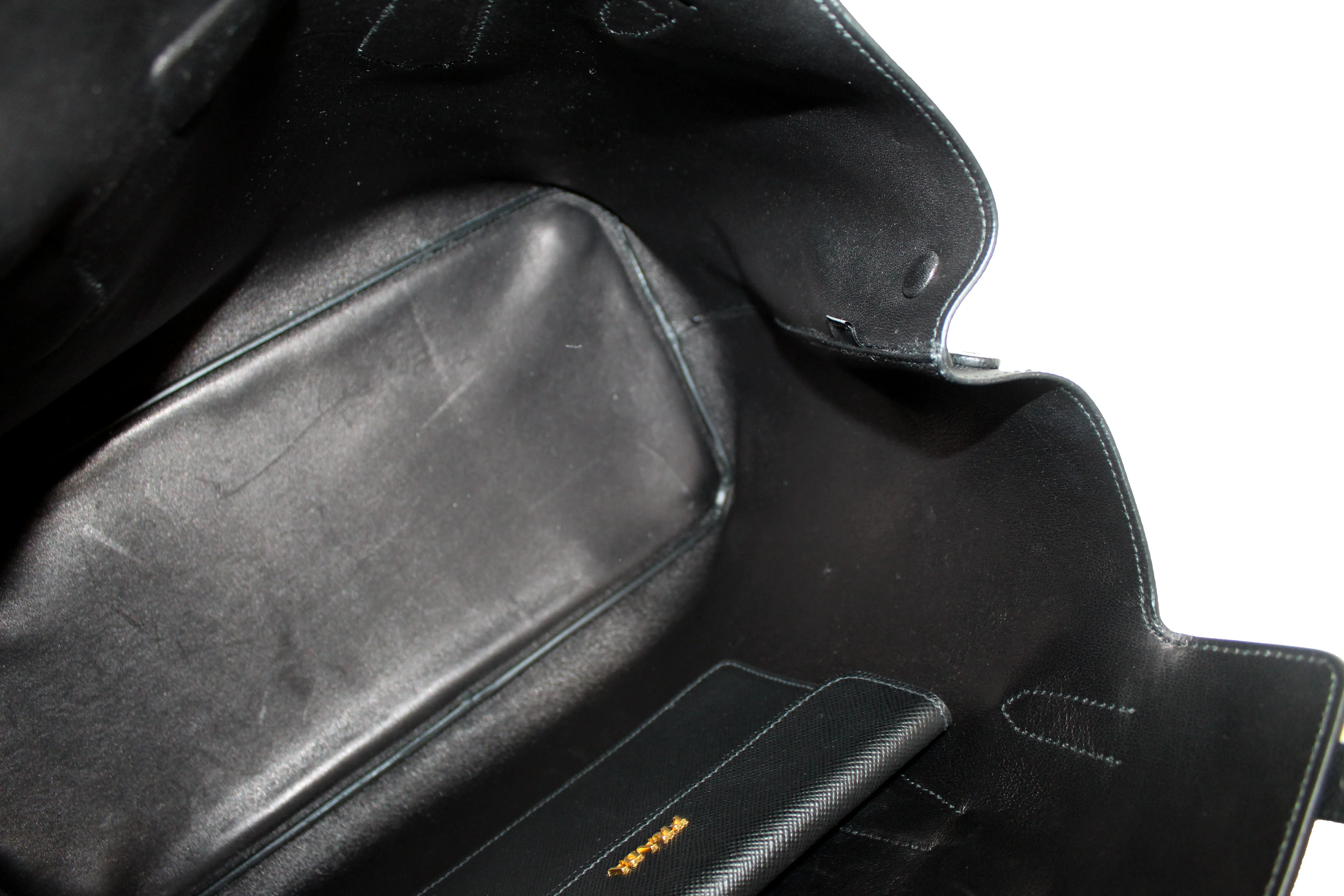 Authentic Prada Black Saffiano Leather Buckle Tote Bag