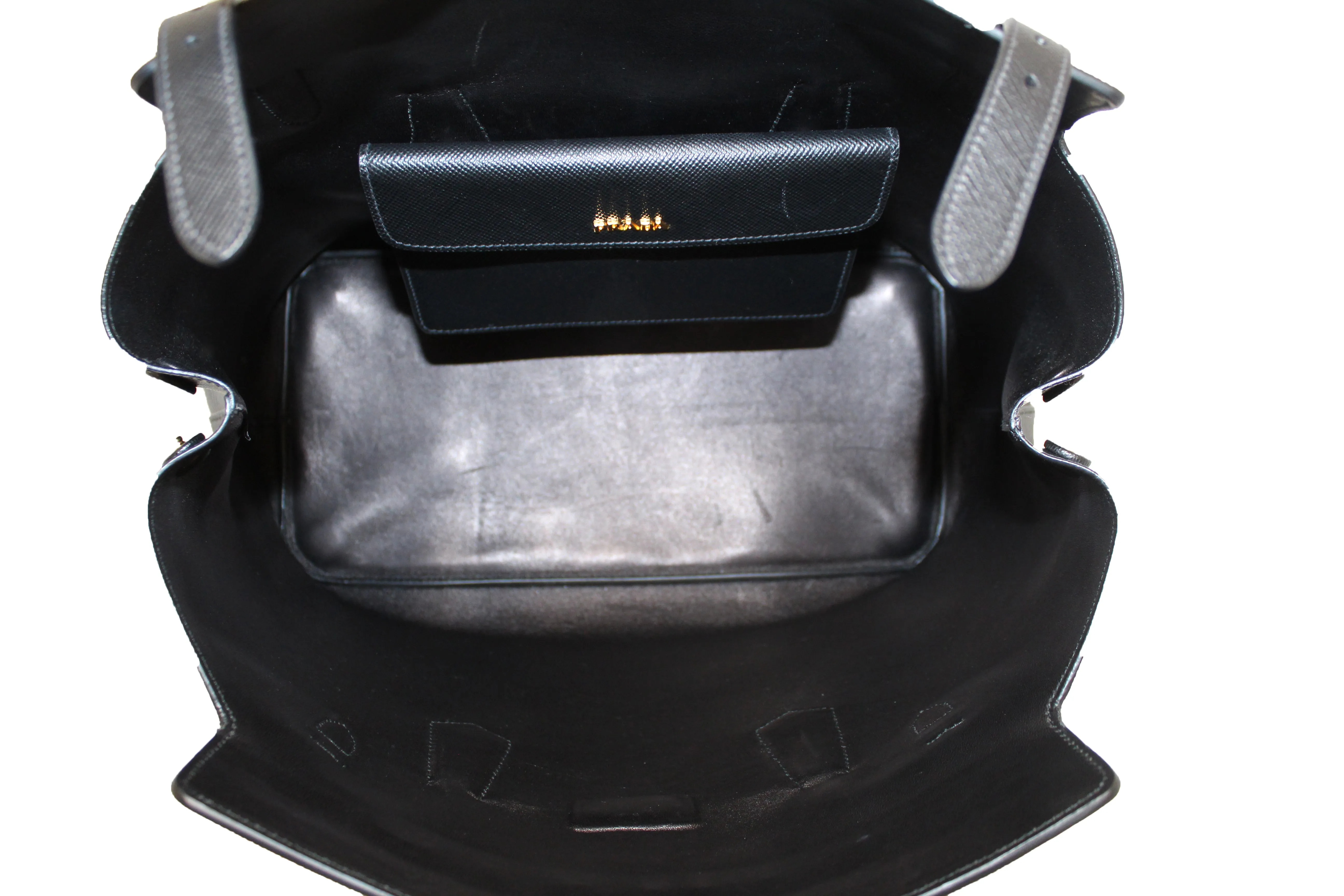 Authentic Prada Black Saffiano Leather Buckle Tote Bag