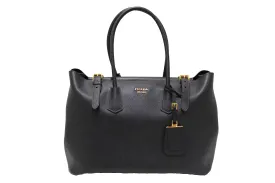 Authentic Prada Black Saffiano Leather Buckle Tote Bag