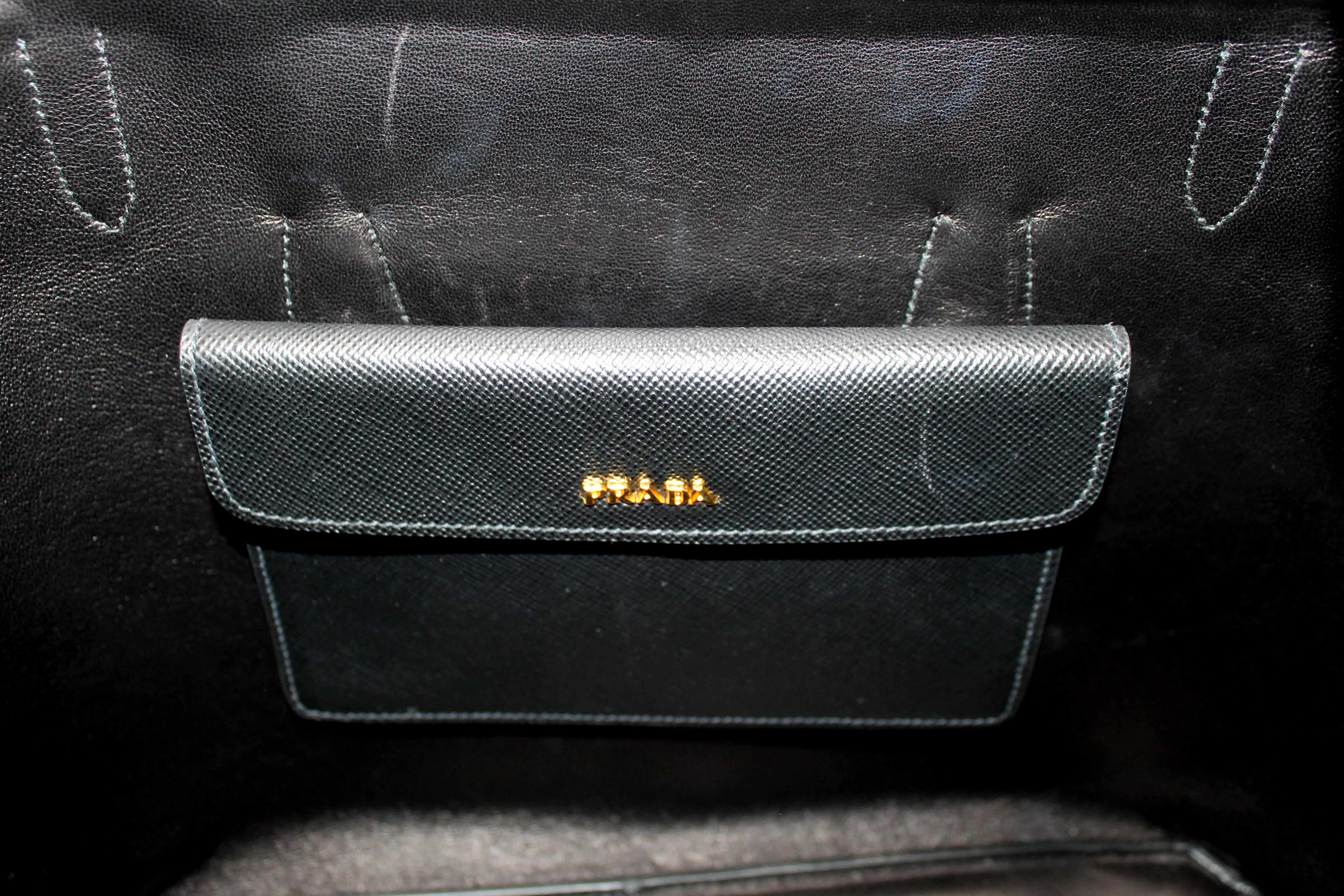 Authentic Prada Black Saffiano Leather Buckle Tote Bag