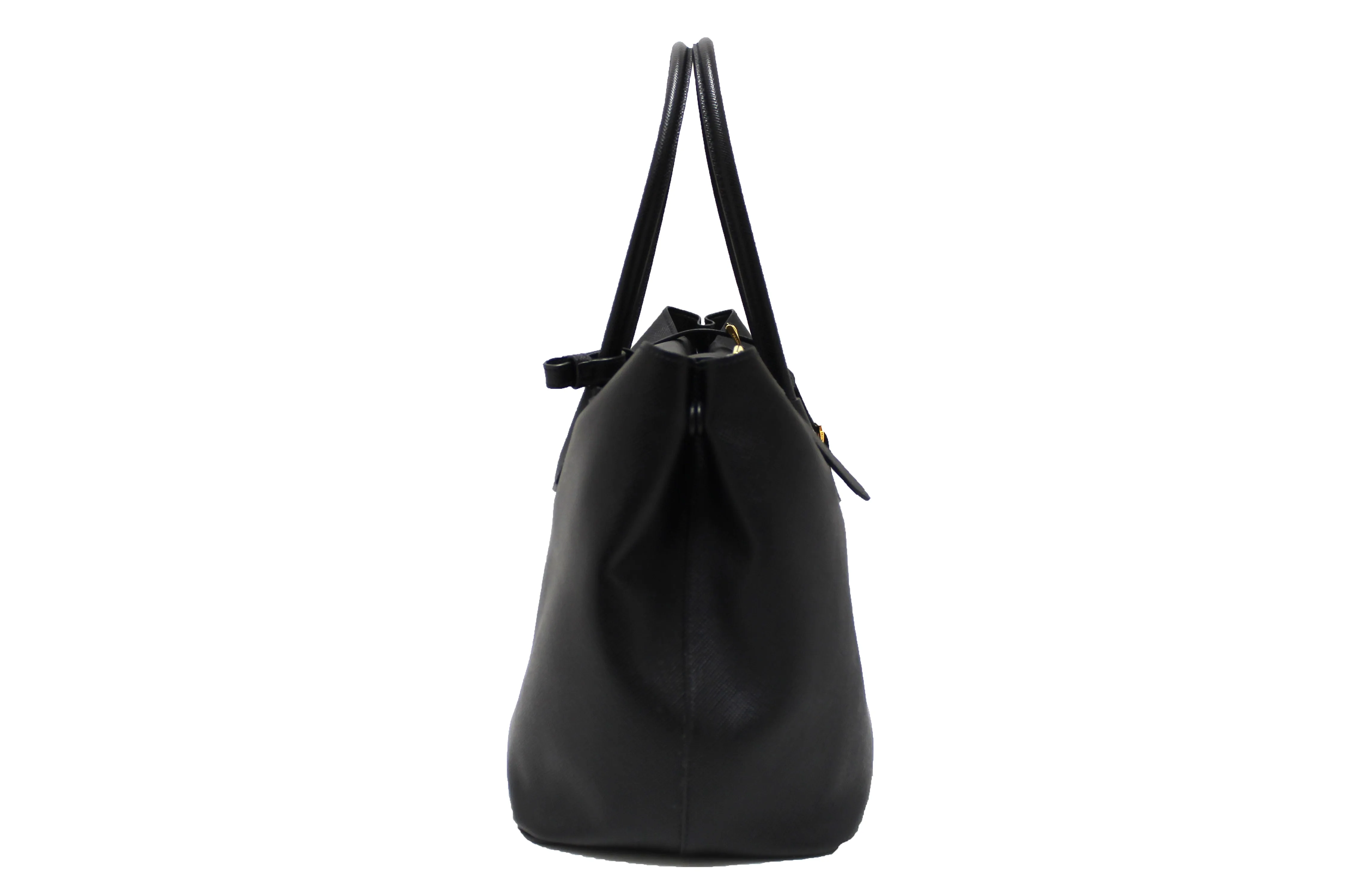 Authentic Prada Black Saffiano Leather Buckle Tote Bag