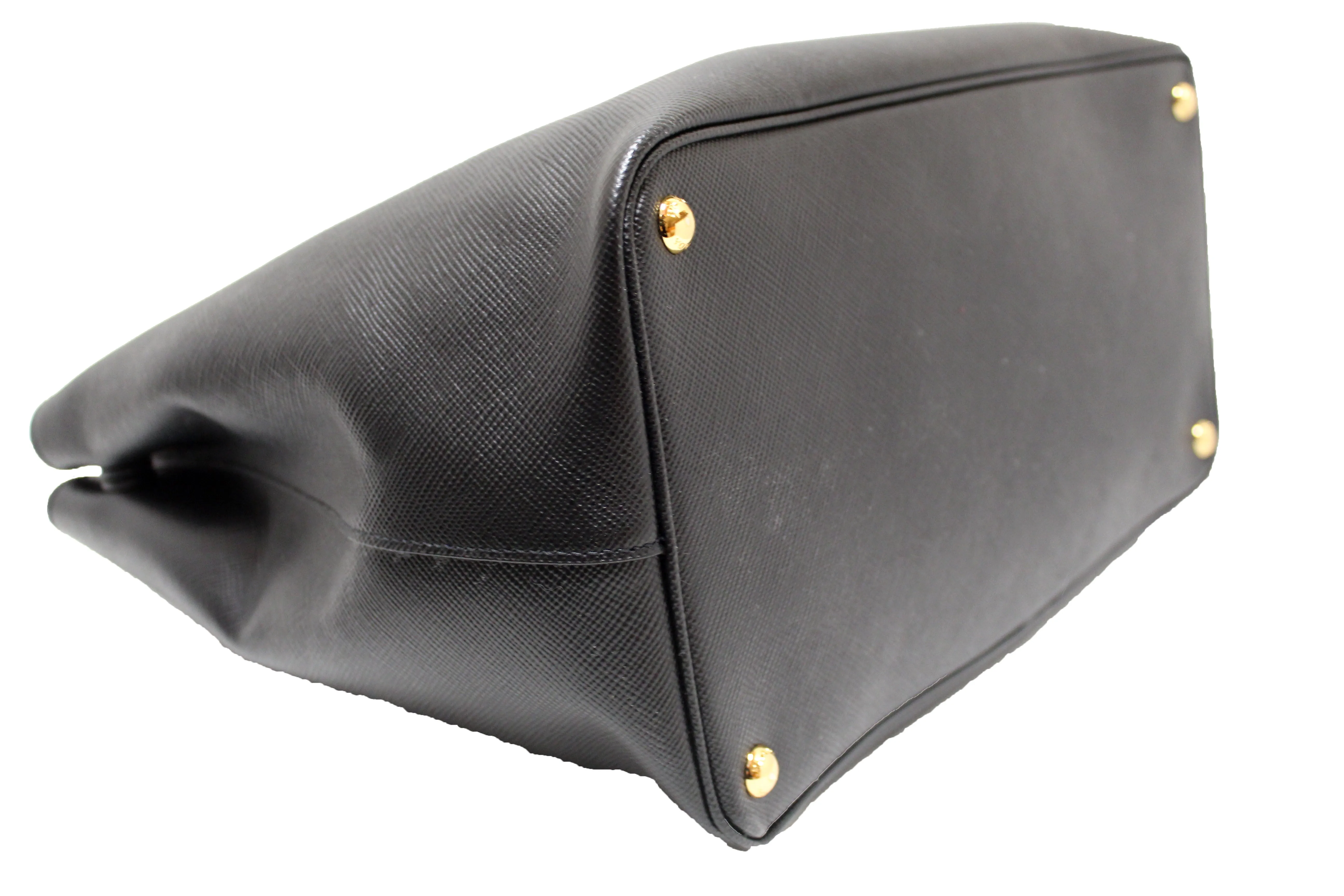 Authentic Prada Black Saffiano Leather Buckle Tote Bag