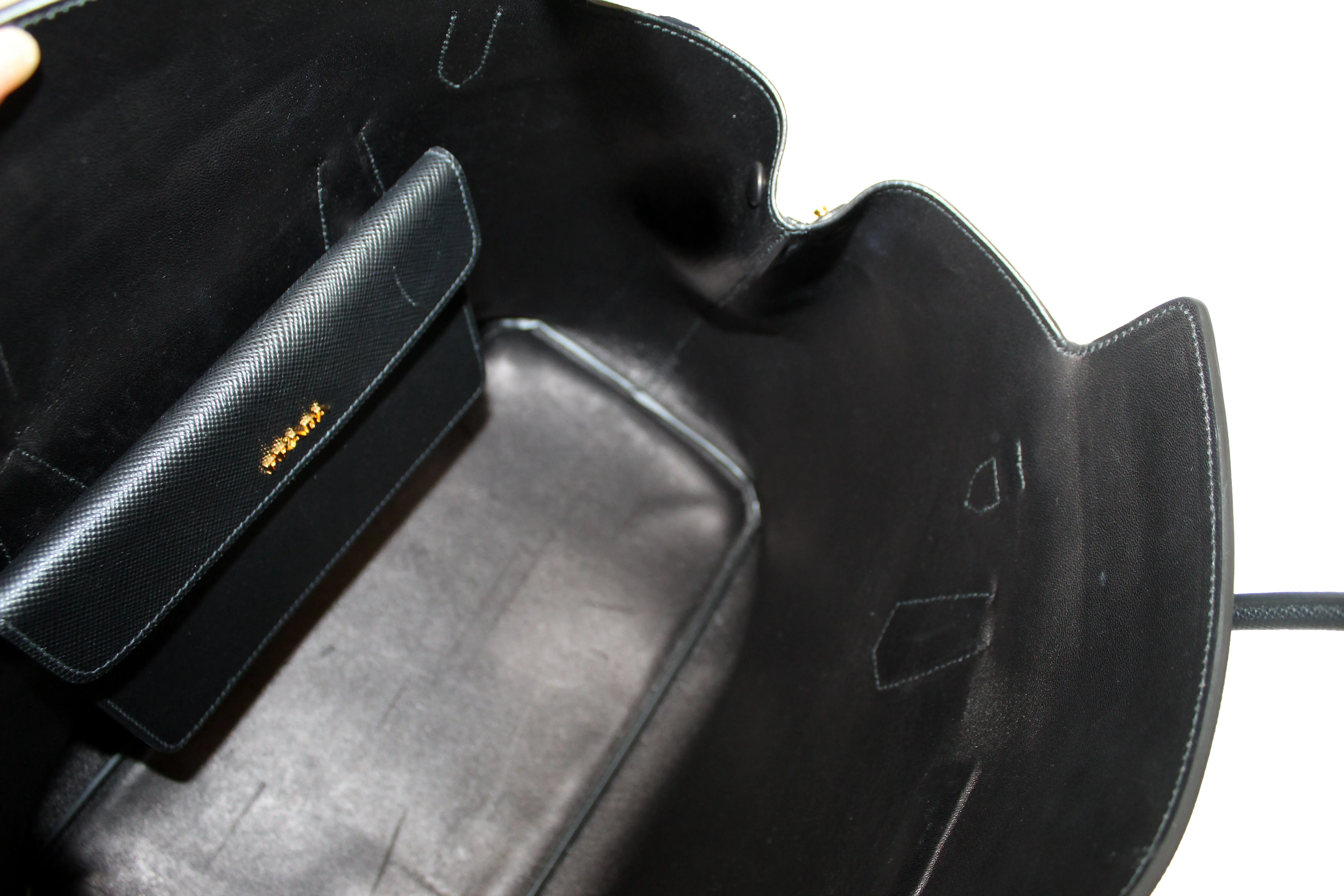 Authentic Prada Black Saffiano Leather Buckle Tote Bag