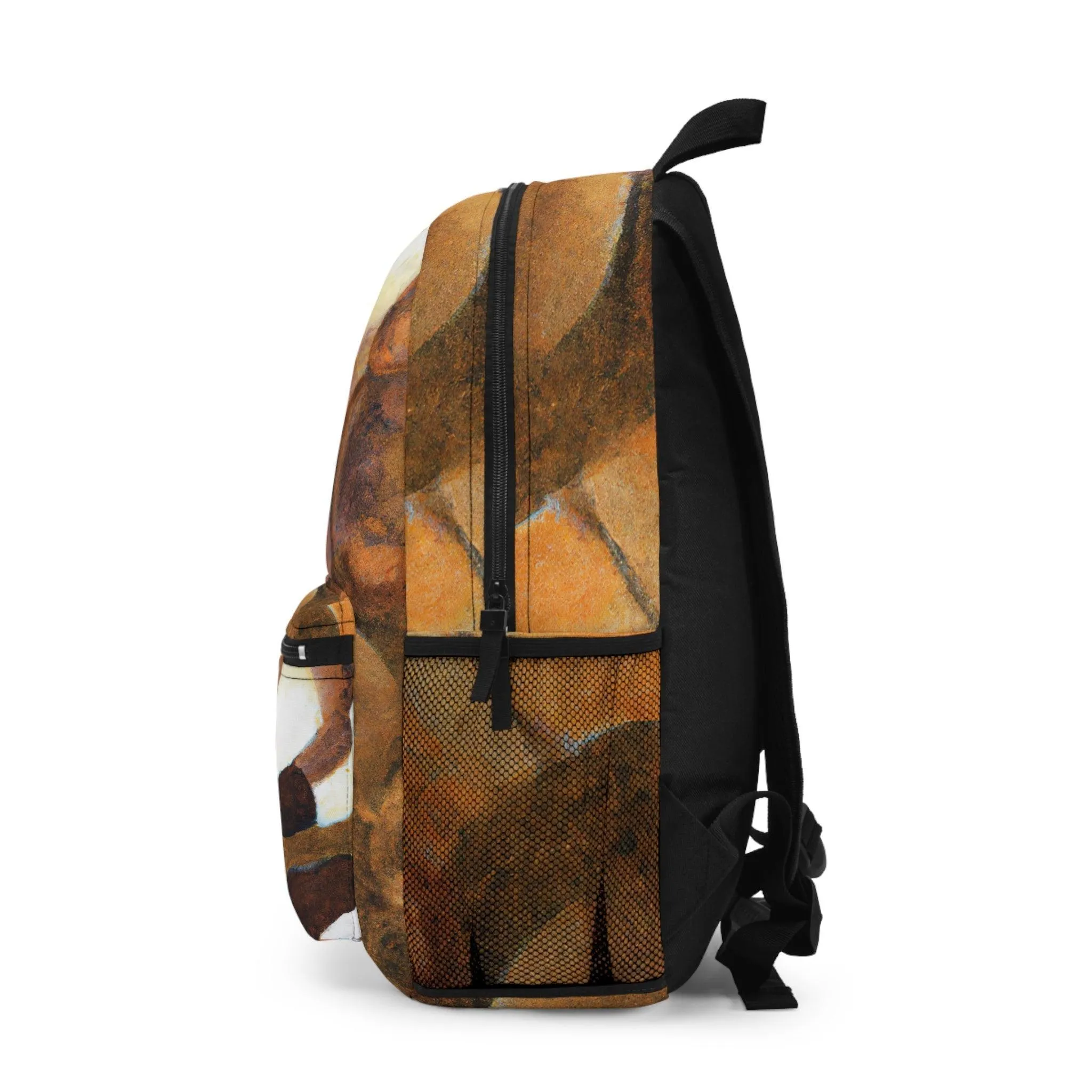 Backpack - Large Water-resistant Bag, Brown White Stone Pattern