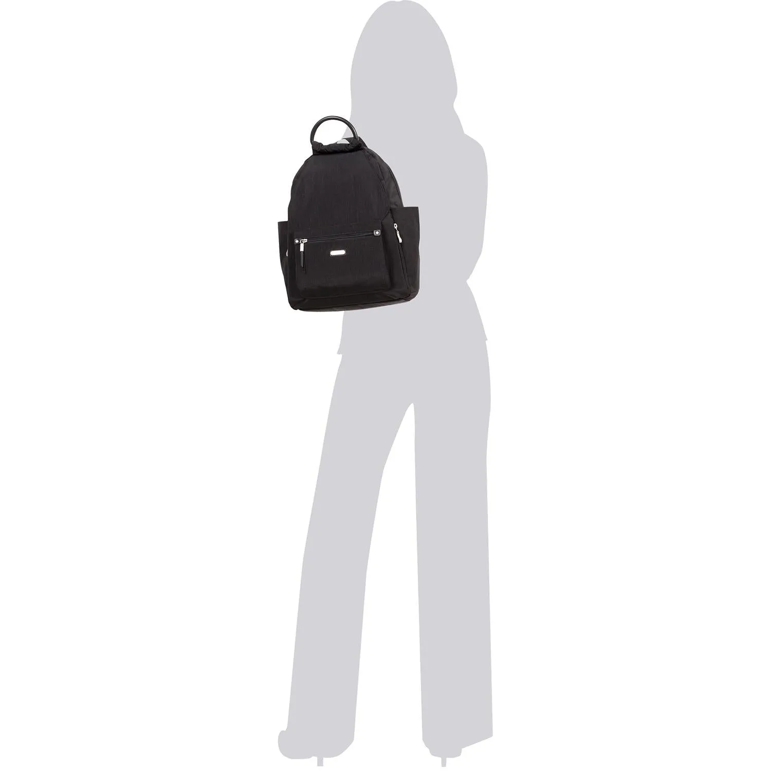 Baggallini All Day Backpack With RFID Phone Wristlet Black Nylon