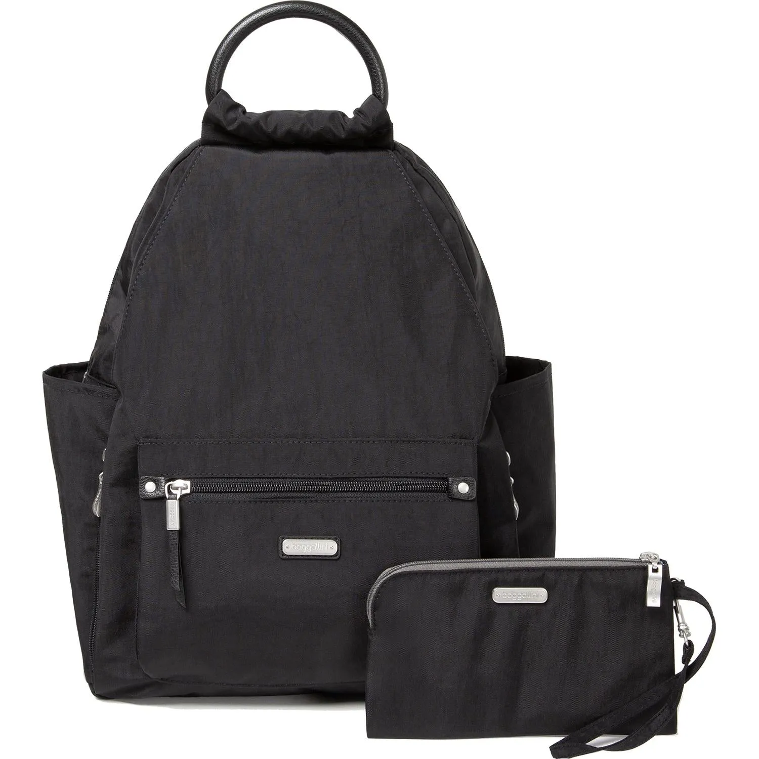 Baggallini All Day Backpack With RFID Phone Wristlet Black Nylon