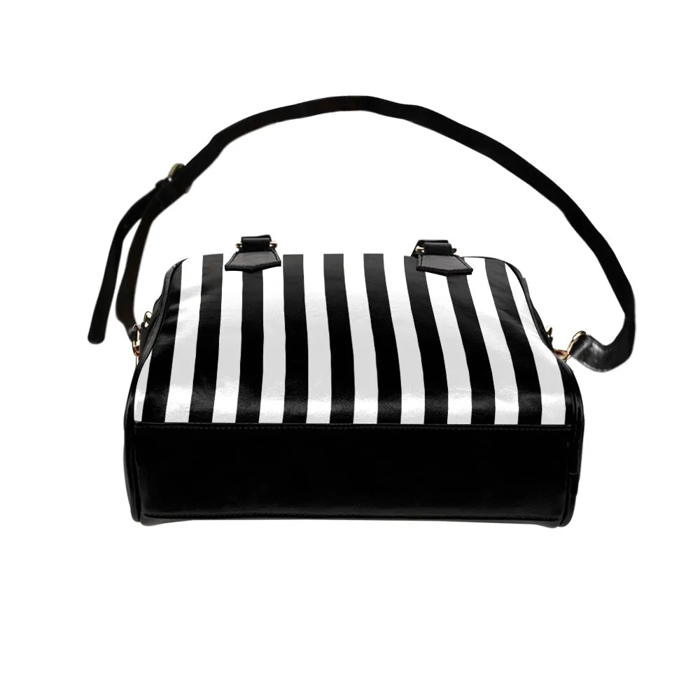 Black and White Striped Purse Handbag, Pinstripe Stripes Vertical Print Small Mini Shoulder Bag Vegan Leather Women Designer Crossbody