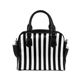 Black and White Striped Purse Handbag, Pinstripe Stripes Vertical Print Small Mini Shoulder Bag Vegan Leather Women Designer Crossbody