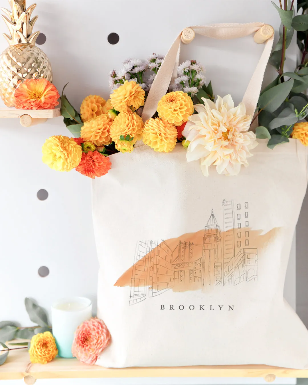 Brooklyn Cityscape Cotton Canvas Tote Bag