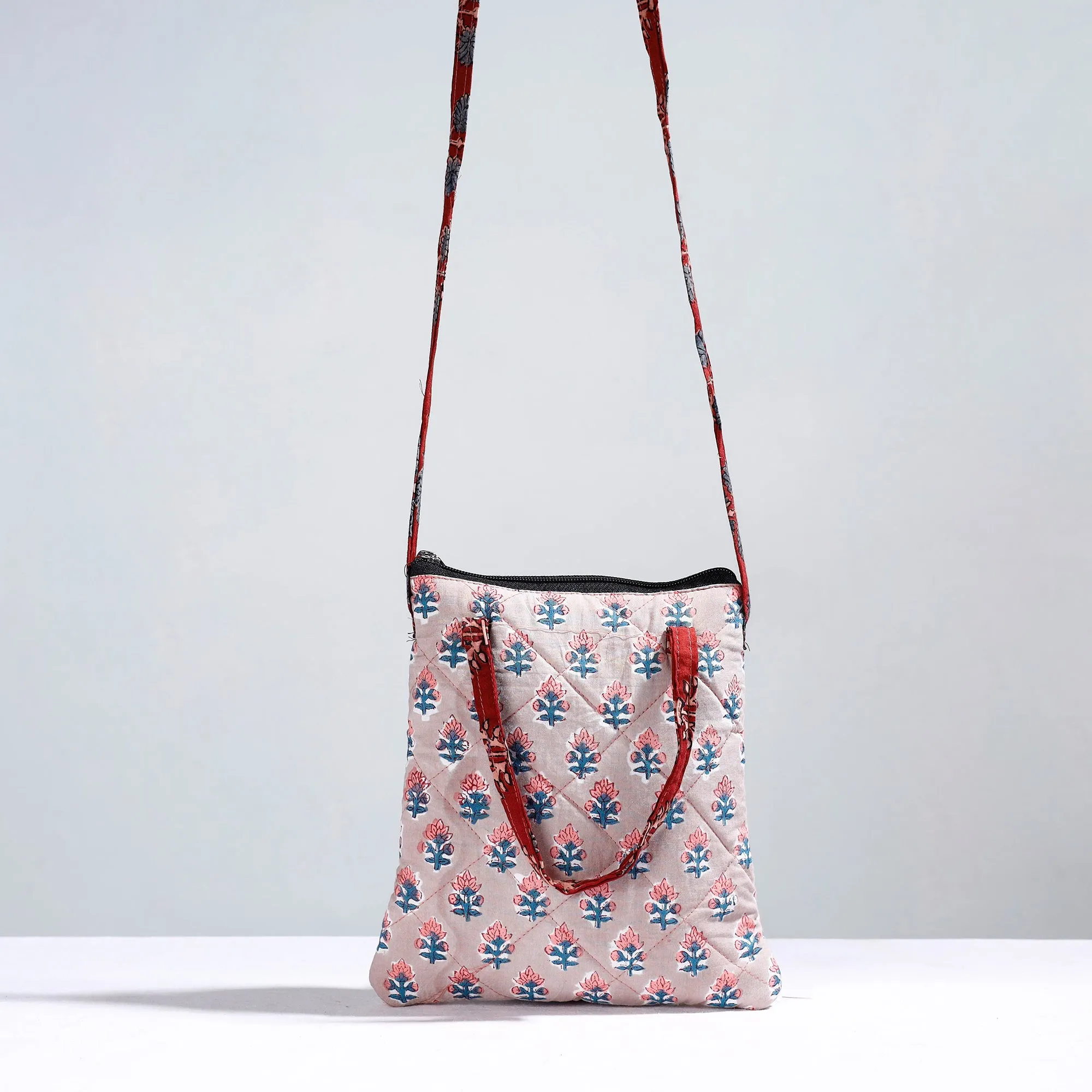 Brown - Handmade Quilted Cotton Sling Bag 24
