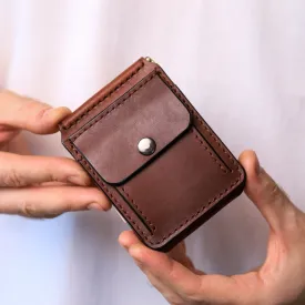Brown Leather Money Clip, Small leather wallet, Full grain Leather Money Clip, Gift for Men, Minimalist Wallet with Credit Card Holder
