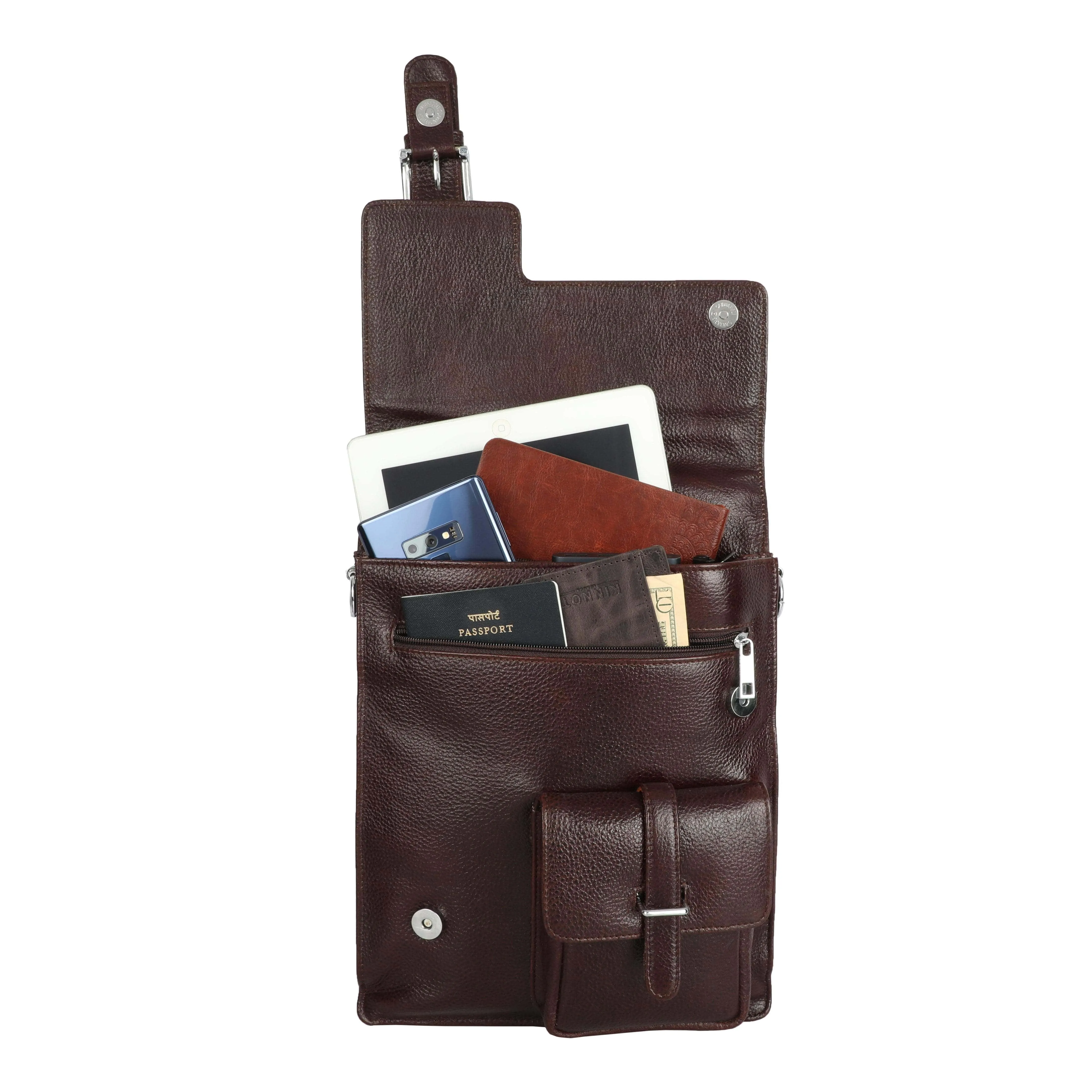 Brown Unisex Genuine Leather Messenger & iPad Bag