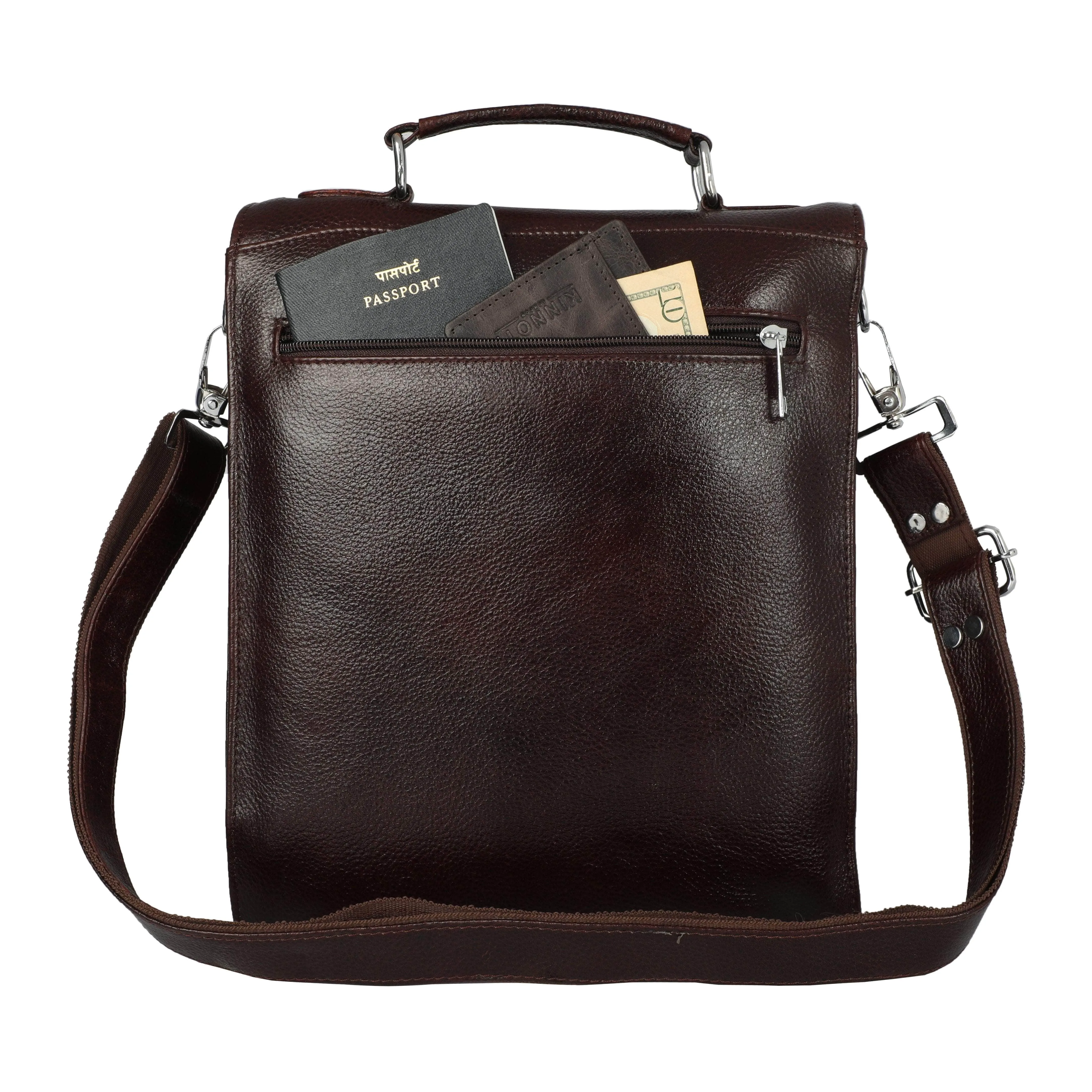 Brown Unisex Genuine Leather Messenger & iPad Bag