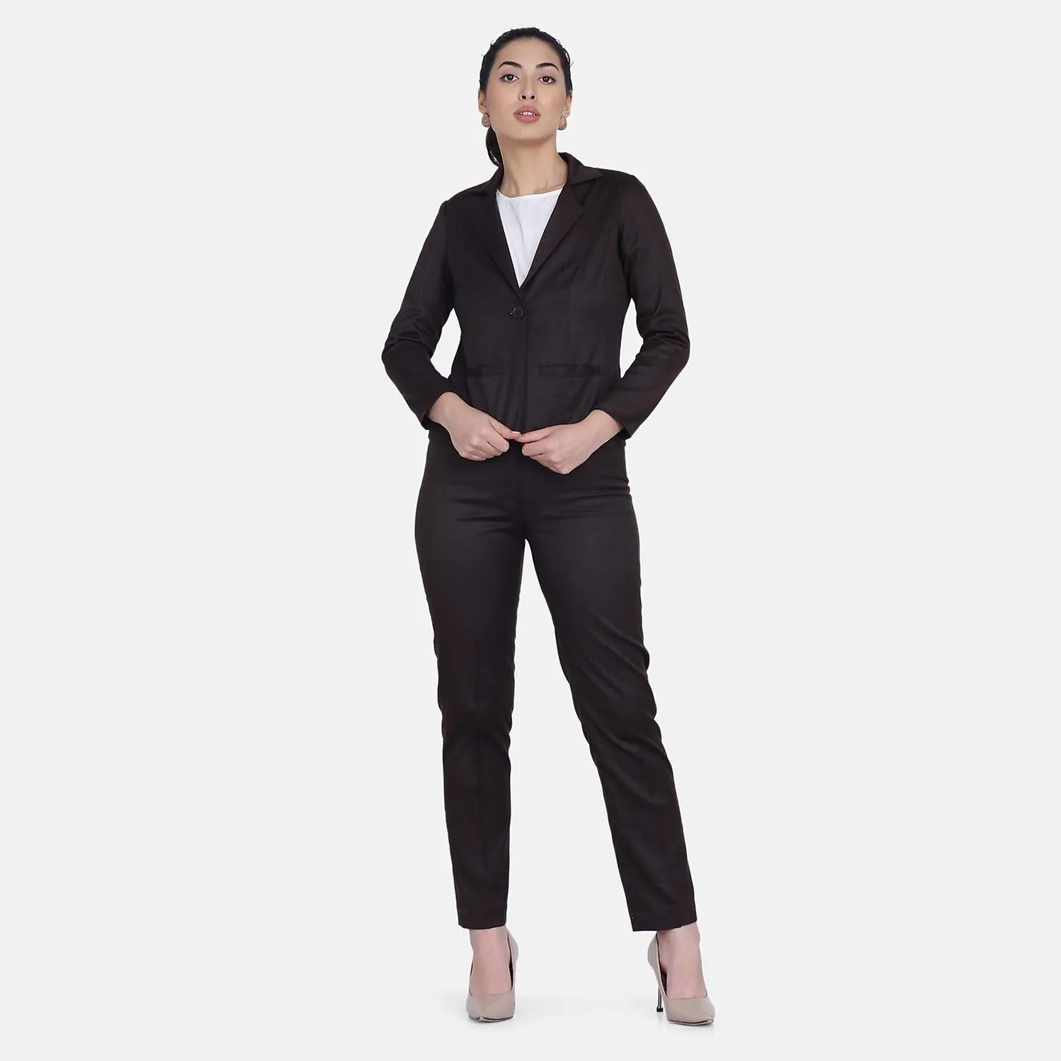 Chocolate Brown Women's Poly Cotton Pant Suit