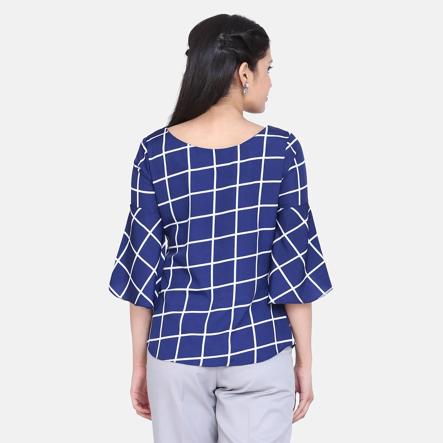 Comfort fit Royal Blue Windowpane Check Crepe Top