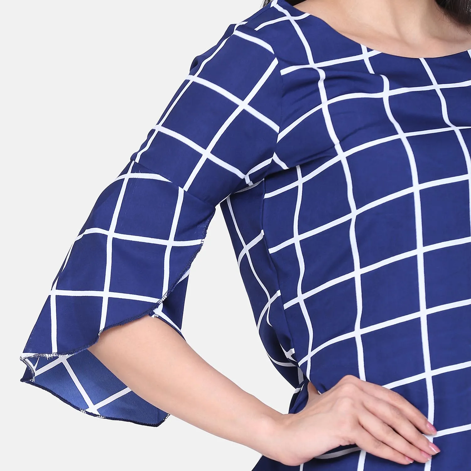 Comfort fit Royal Blue Windowpane Check Crepe Top