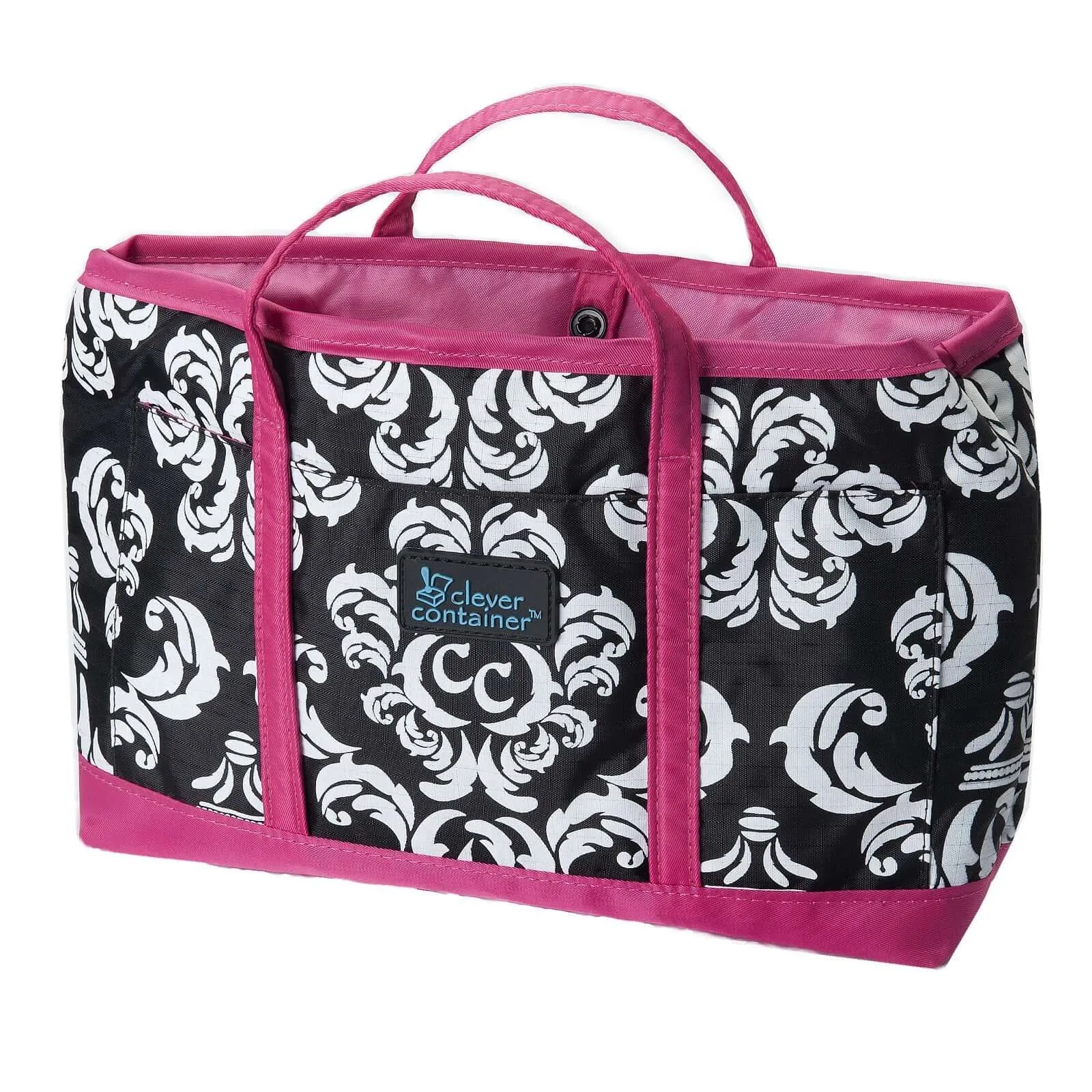Compact Dual Handled Zippered Accessory Organizer - Color - Damask with Pink