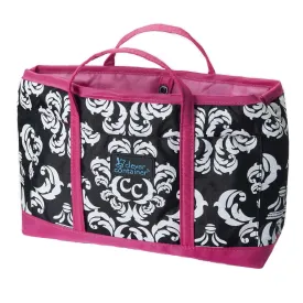 Compact Dual Handled Zippered Accessory Organizer - Color - Damask with Pink