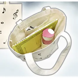 Cream Canvas Tote Bag Music Notes Design
