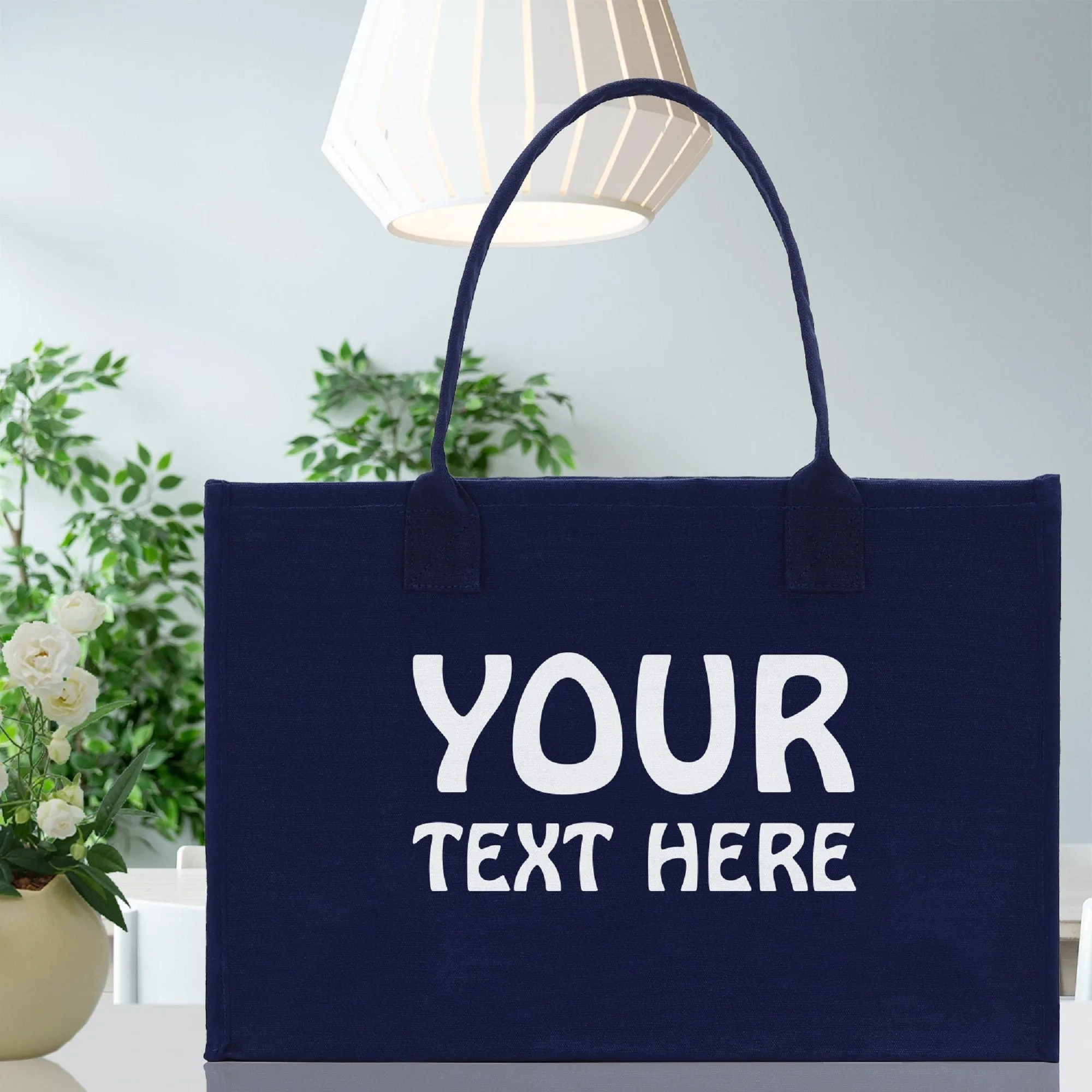 Customized Embroidered Name Tote Bag 100% Cotton Canvas and a Chic Personalized Tote Bag, Beach Bag, Market Bag, Bridesmaid Bag - Navy