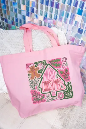 Doodle Merry Christmas Boho Canvas Jumbo Tote