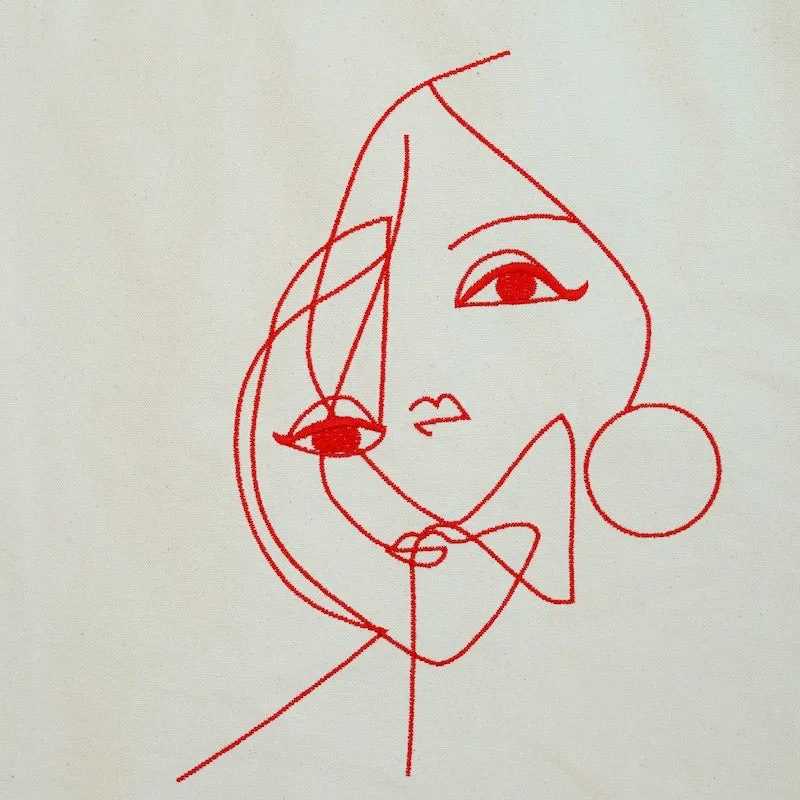 Embroidered organic canvas bag "two faces" red