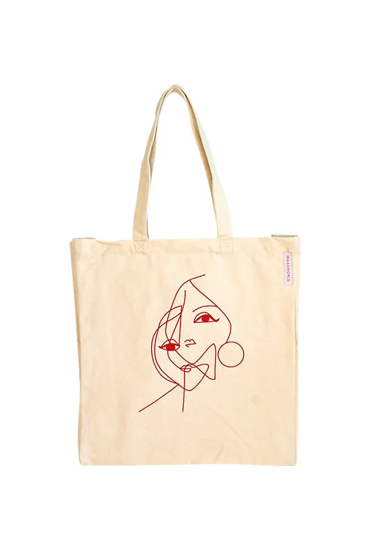 Embroidered organic canvas bag "two faces" red