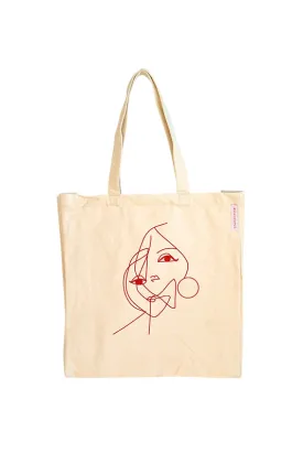 Embroidered organic canvas bag "two faces" red