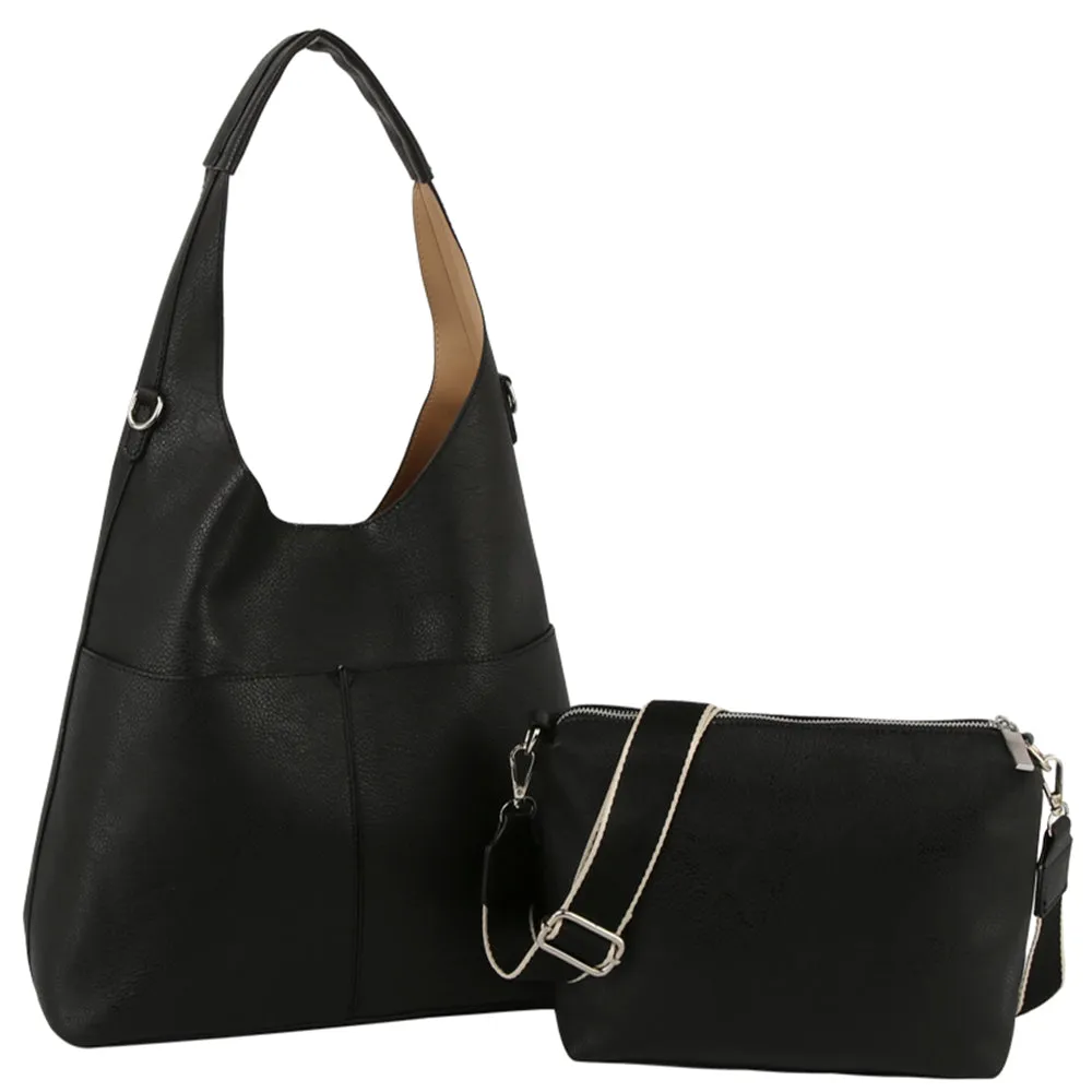 FAUX LEATHER HOBO BAG WITH CROSSBODY INSERT