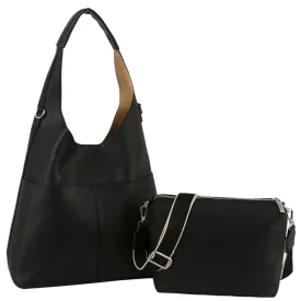 FAUX LEATHER HOBO BAG WITH CROSSBODY INSERT