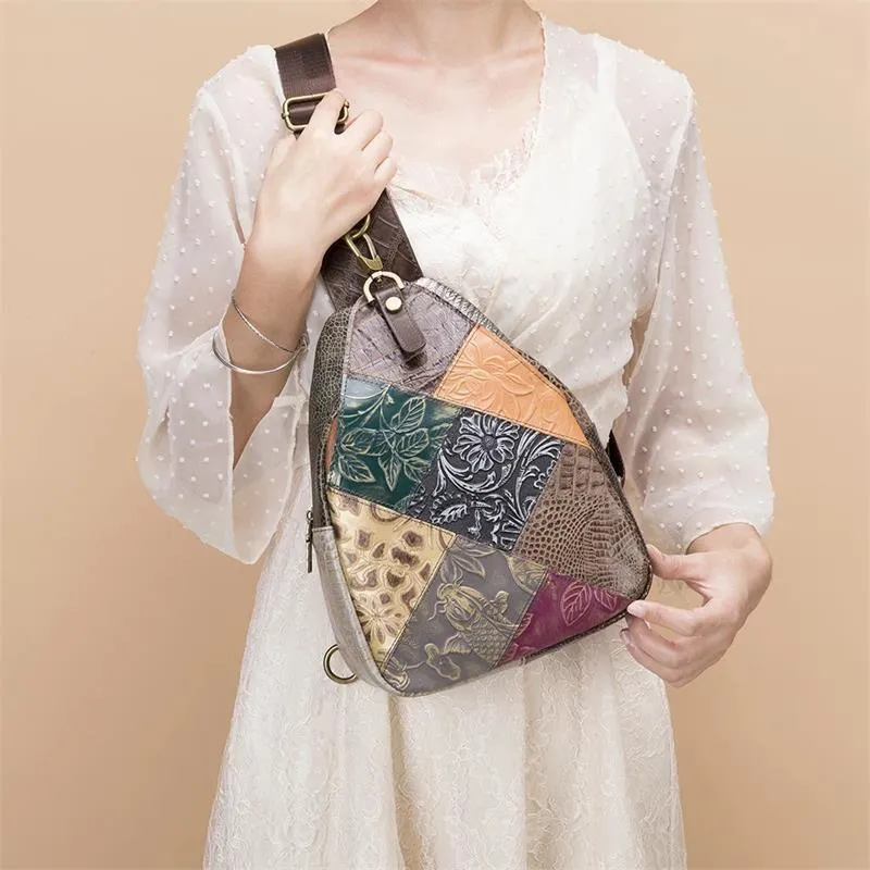 Genuine Leather Patchwork Hobo Sling Shoulder Bags For