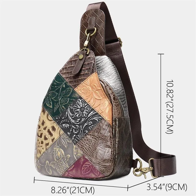 Genuine Leather Patchwork Hobo Sling Shoulder Bags For