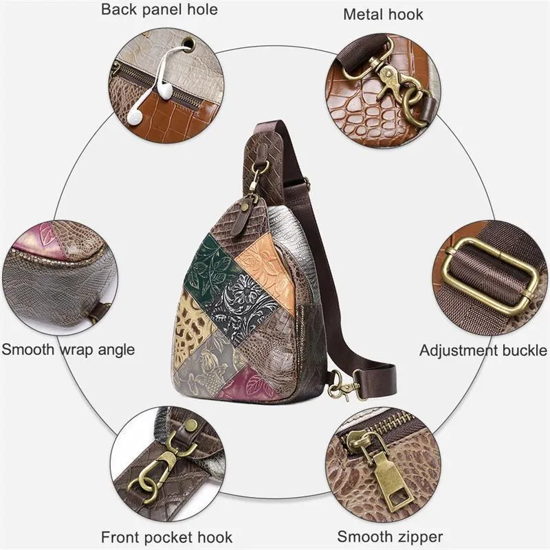 Genuine Leather Patchwork Hobo Sling Shoulder Bags For