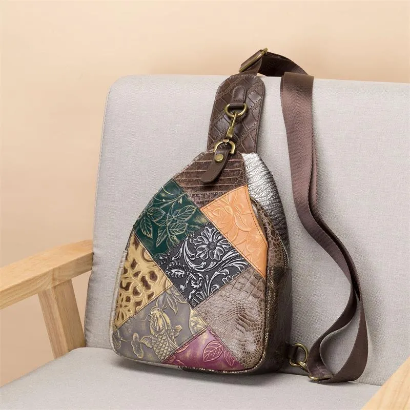 Genuine Leather Patchwork Hobo Sling Shoulder Bags For