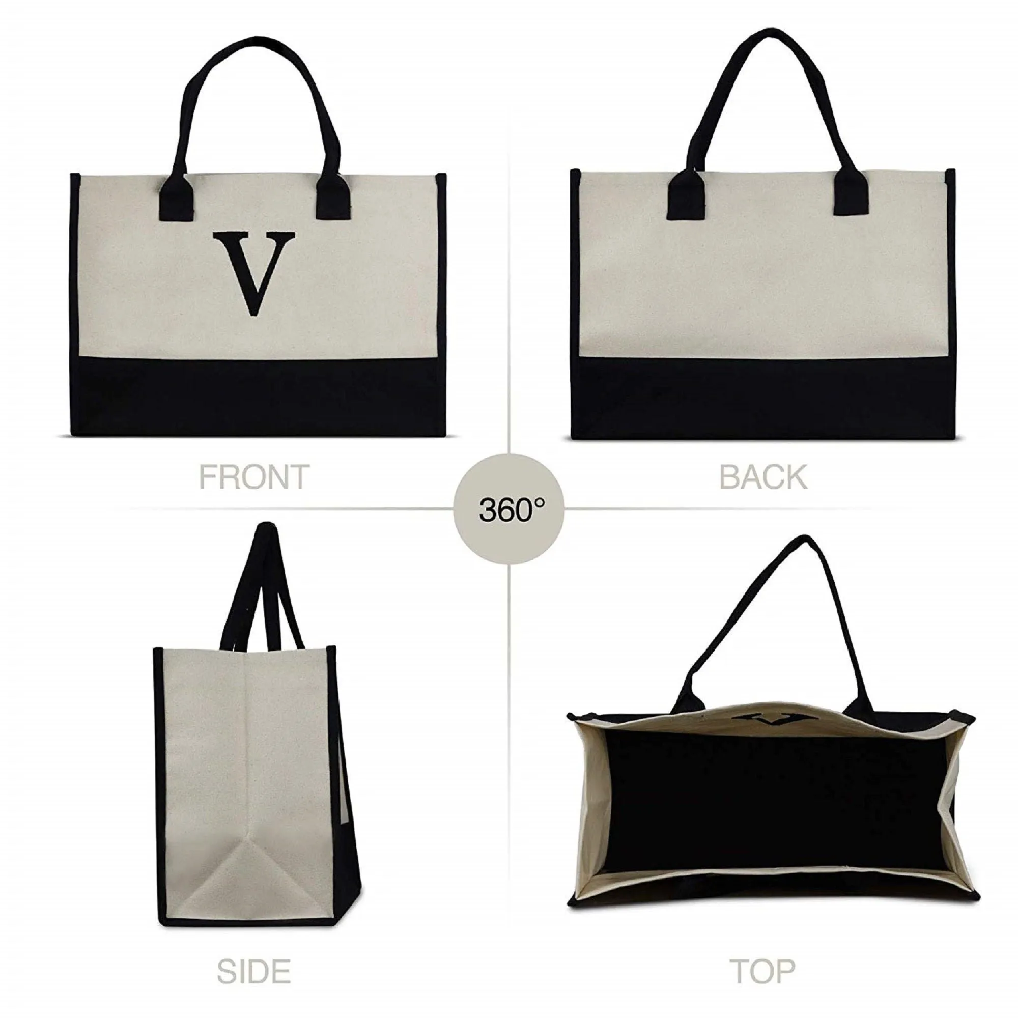 Graduation Gift Customized Embroidered Name Tote Bag 100% Cotton Canvas and Chic Personalized Tote Bag, Beach Bag, Bridesmaid Bag - Black