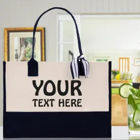 Graduation Gift Customized Embroidered Name Tote Bag 100% Cotton Canvas and Chic Personalized Tote Bag, Beach Bag, Bridesmaid Bag - Black