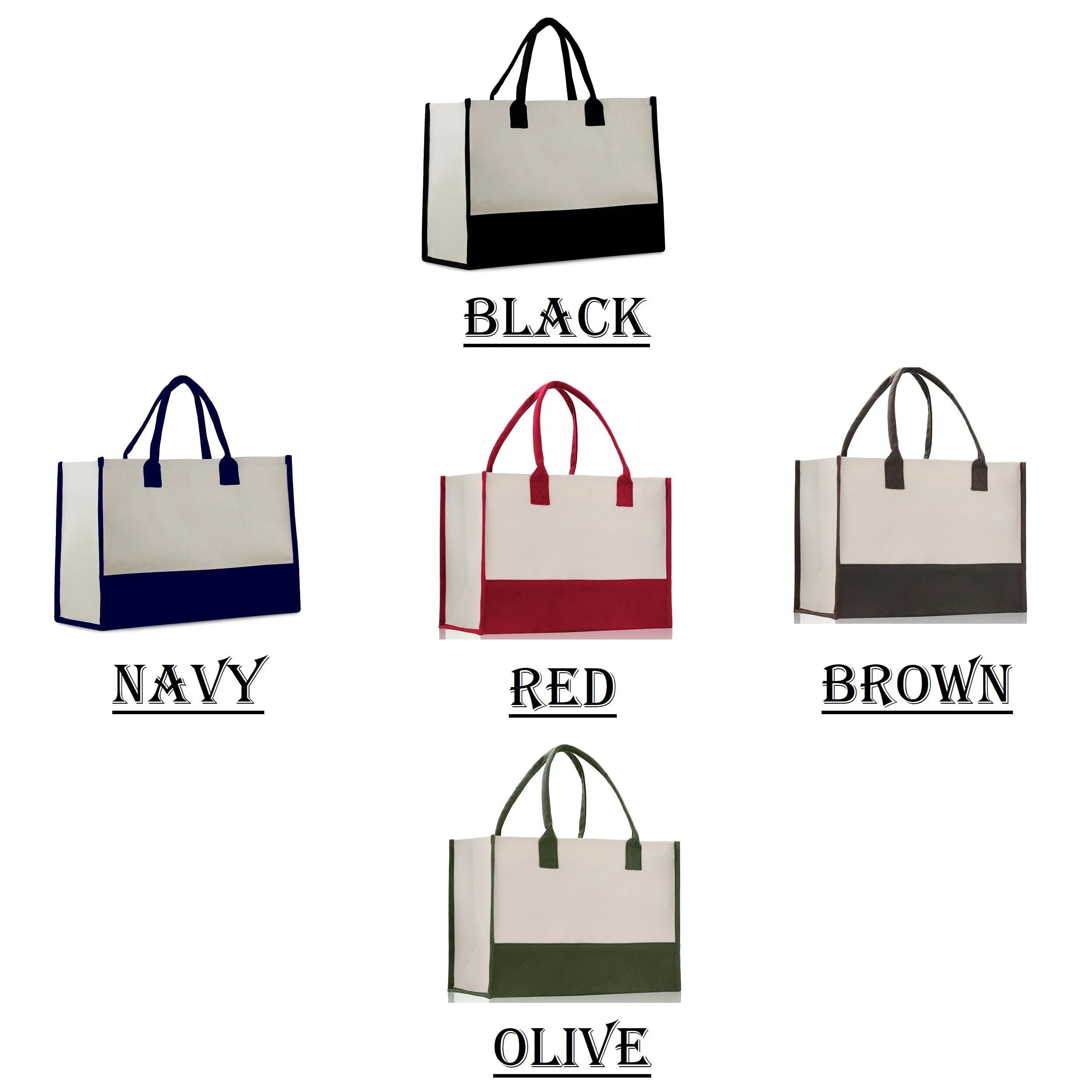 Graduation Gift Customized Embroidered Name Tote Bag 100% Cotton Canvas and Chic Personalized Tote Bag, Beach Bag, Bridesmaid Bag - Black